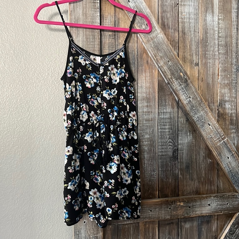 Xhilaration Spaghetti strap Black floral romper